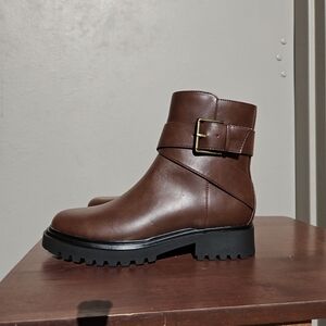 Unisa Unjezzo Brown Moto Combat Ankle Boots Faux Leather Size 8.5M